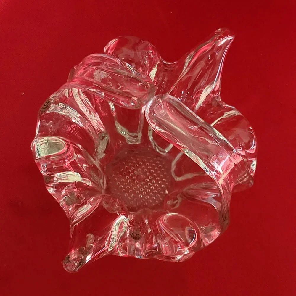 VTG Clear Art Glass Basket Trinket Bowl Candy Dish